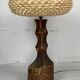 Large brutalist table lamp with rattan shade, Dutch ca 1960s ( 76 cm )