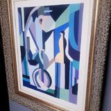 Cubist gouache painting, still life, anonymous 1970