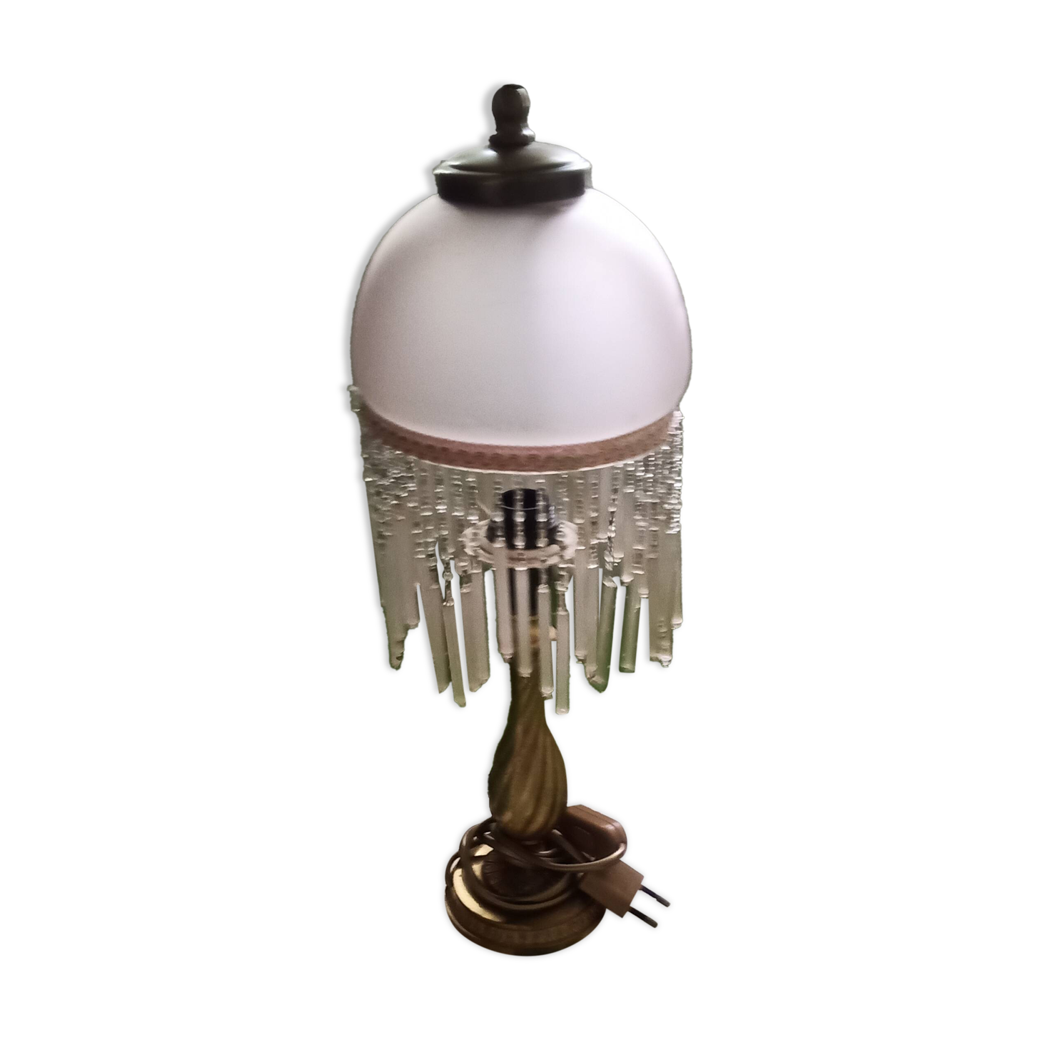 Bedside lamp with opaline and tassels and gold metal from the 1970s