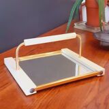 Plateau vintage année 50 en bois laqué et métal doré