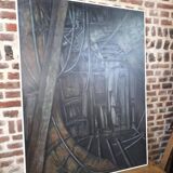 Oil painting on canvas of the interior of a boat from the 50s/70s