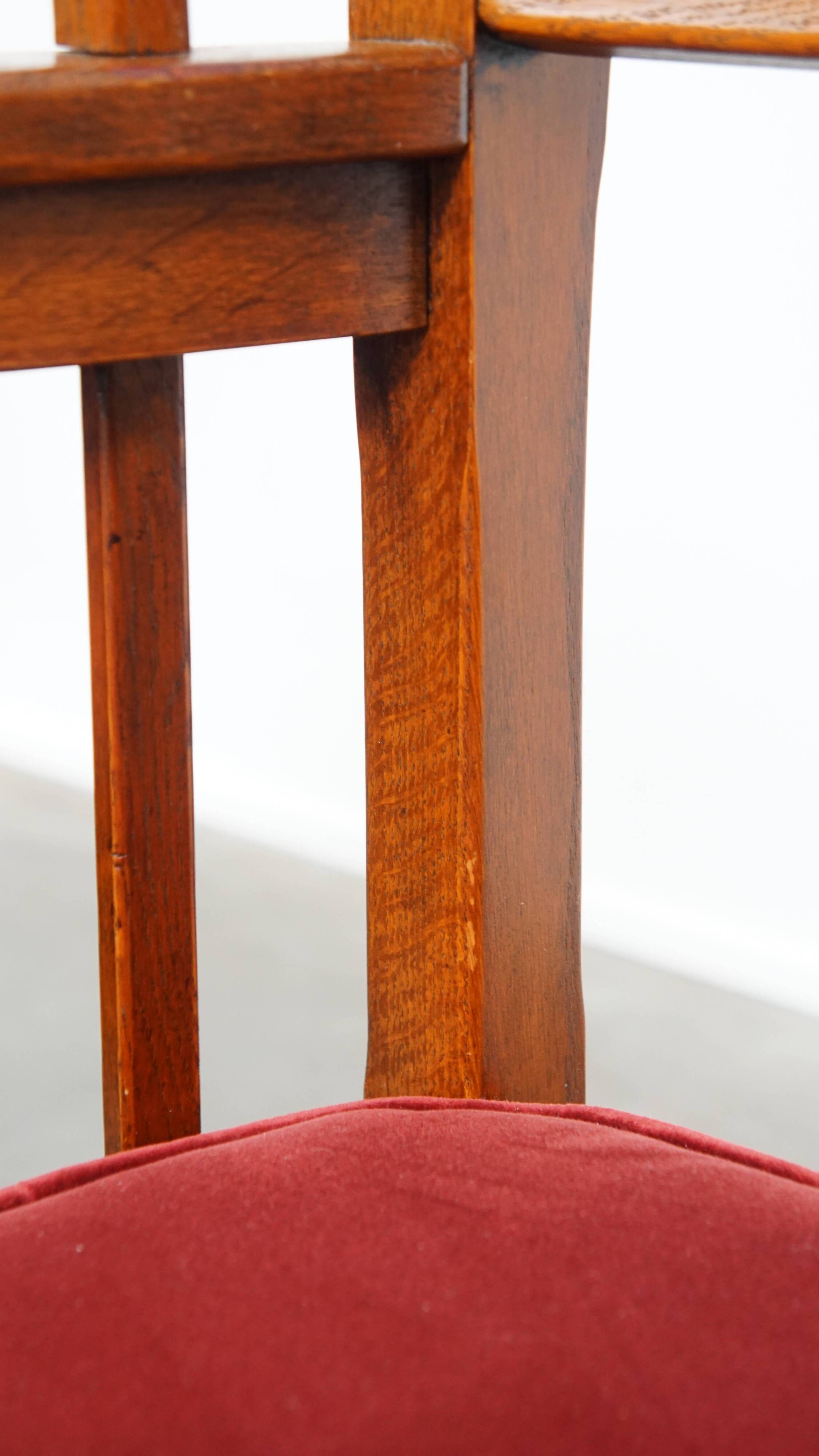 Ensemble de 4 chaises de salle à manger Art Nouveau / Jugendstil avec revêtement rouge
