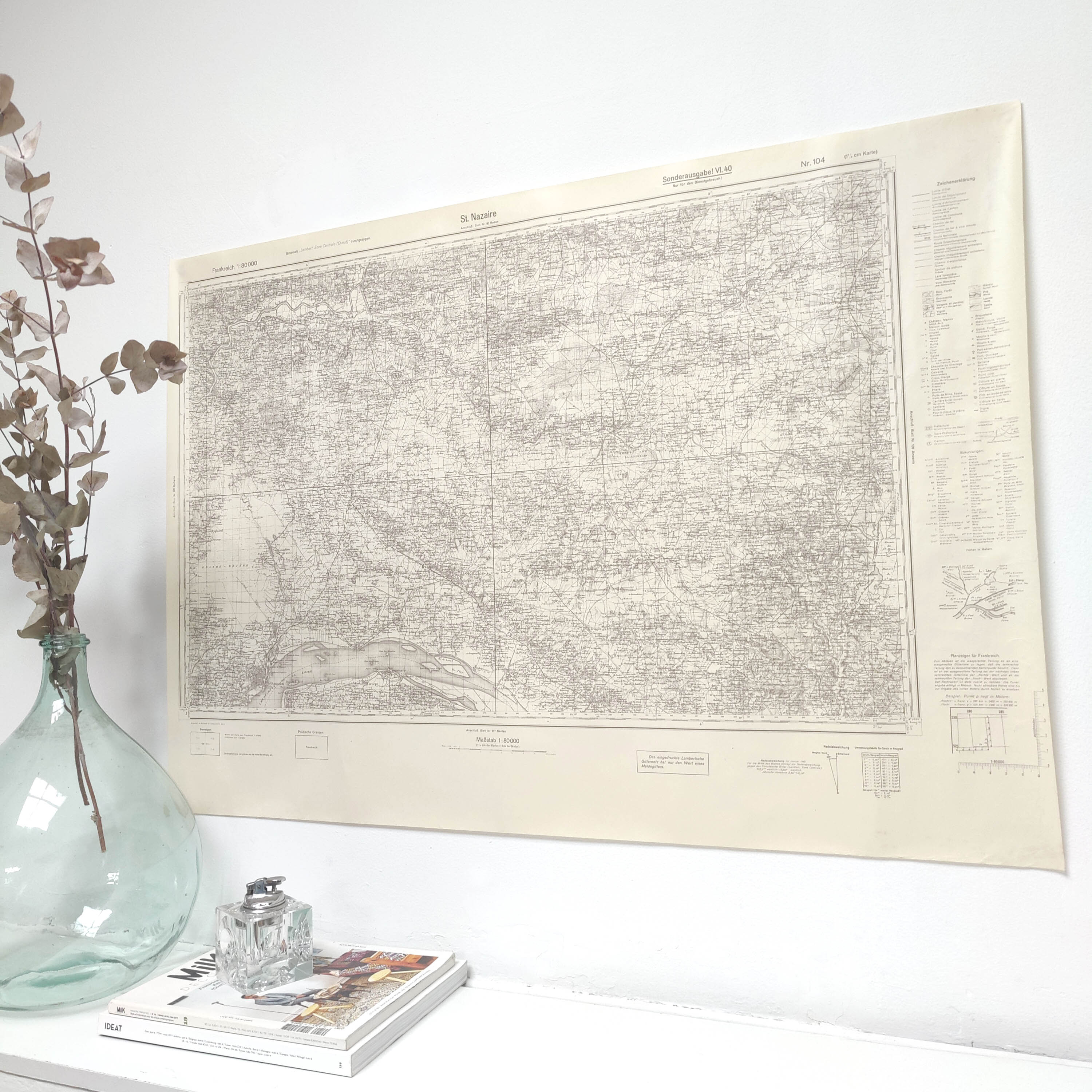 Old map of St Nazaire, Loire estuary, 1940