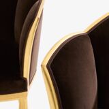 Maurice Dufrène pair of armchairs, gilded wood, brown velvet, 1925.