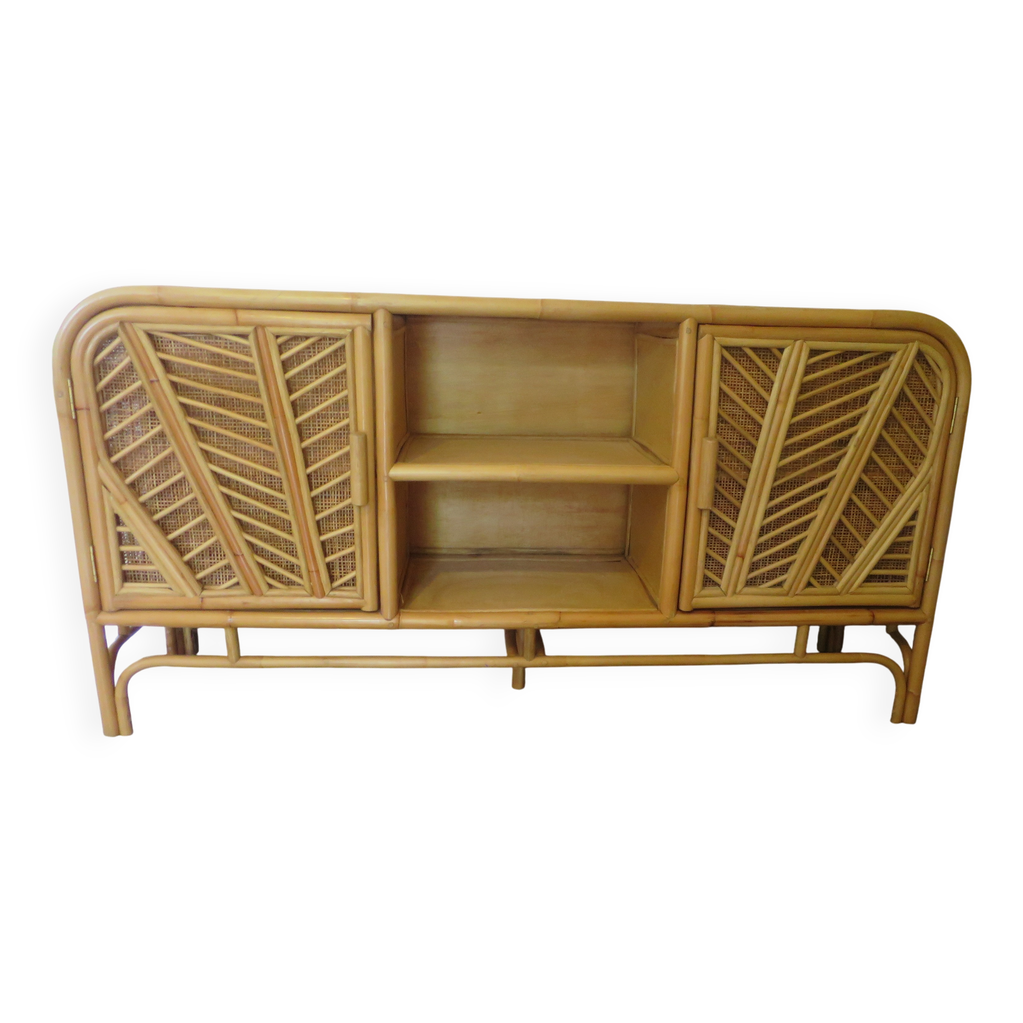 Buffet bas 2 portes -rotin tressé-bambou -cannage