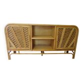 VINTAGE - Low sideboard with 2 doors - woven rattan - bamboo - caning
