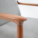 Original restored vintage armchair, designer E. Homma, grey fabric