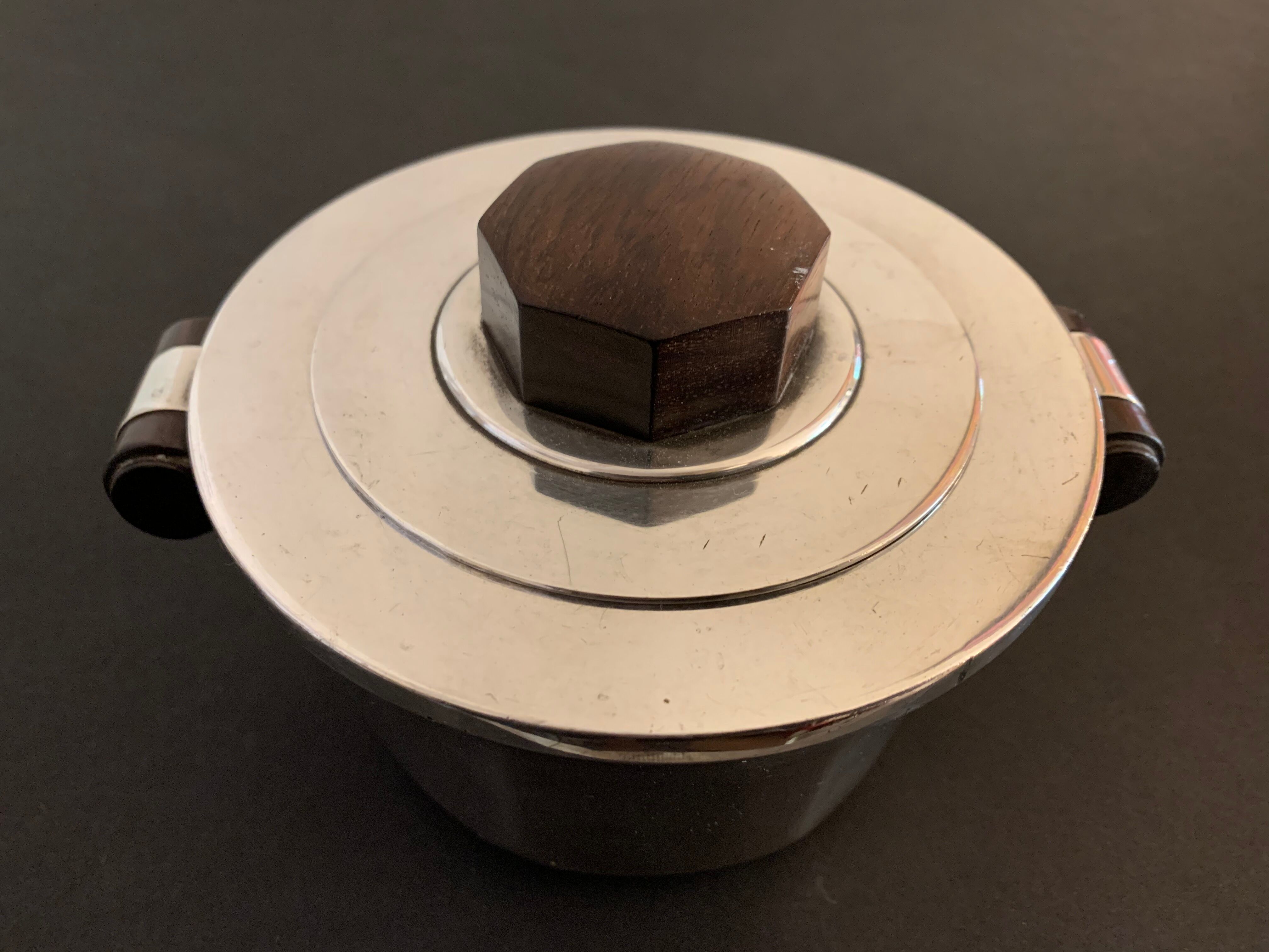 Luc Lanel silver metal and rosewood sugar for Christofle art deco