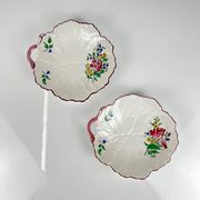 Set of 2 leaf-shaped bowls, Réverbère model by KG Lunéville, tulip and rose pattern.