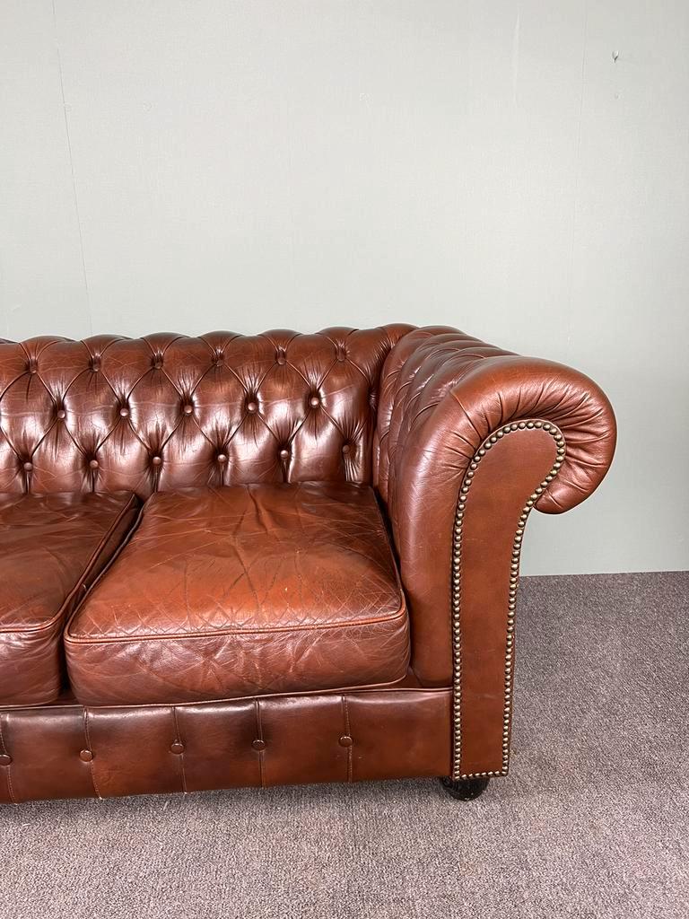 Chesterfield 3-seater calf leather sofa