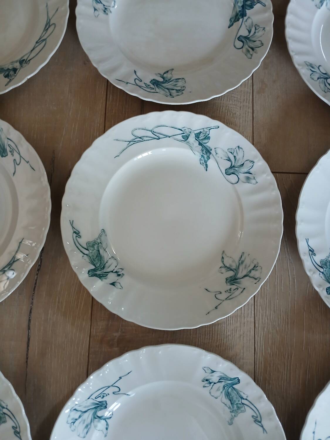 12 antique ironstone dinner plates
