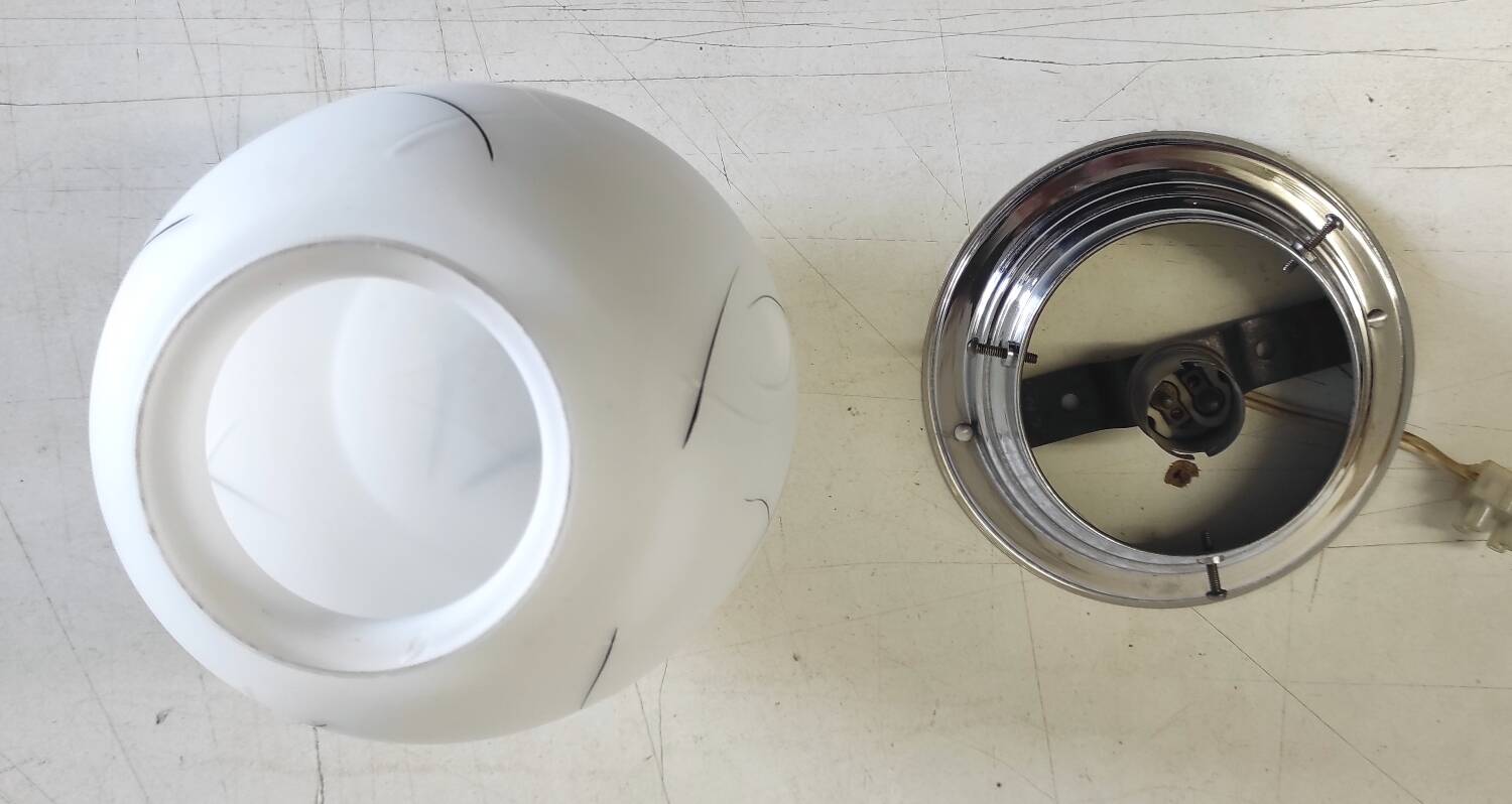 Ceiling light, globe wall lamp in opaline and chrome mount - mid 20th century.