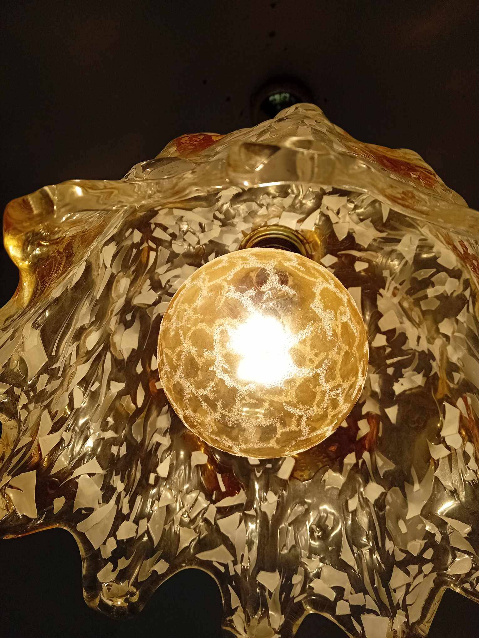 70's glass bell pendant light