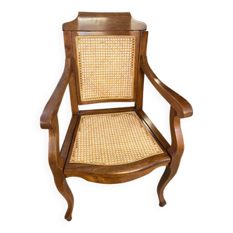 Fauteuil de barbier style Louis Philippe en hêtre assise et dossier en cannage