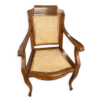 Fauteuil de barbier style Louis Philippe en hêtre assise et dossier en cannage