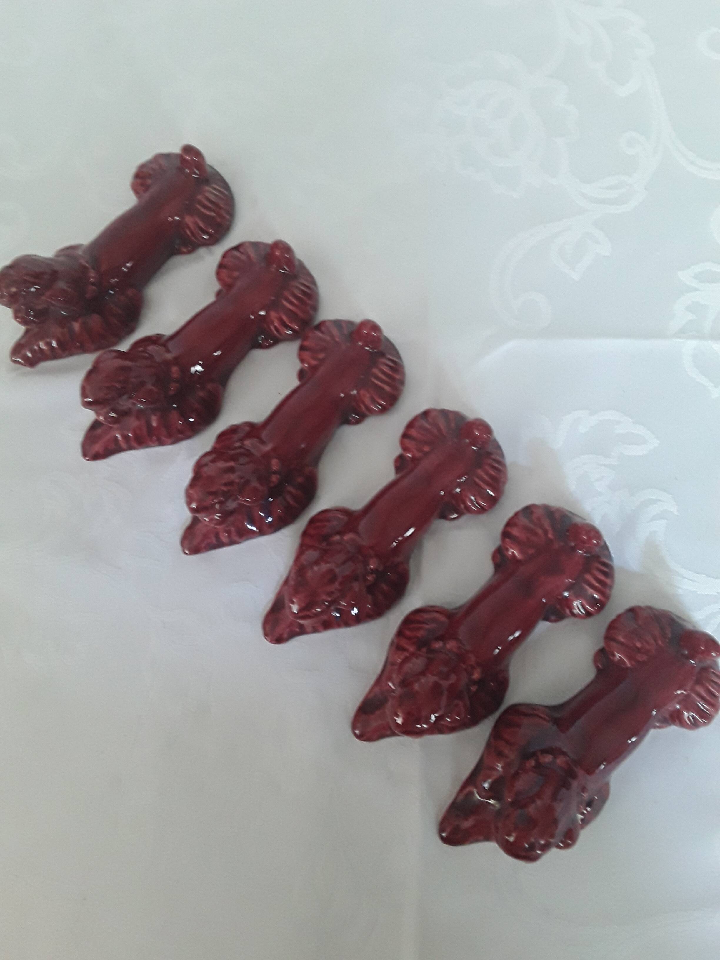 6 ceramic poodle dog knife holders