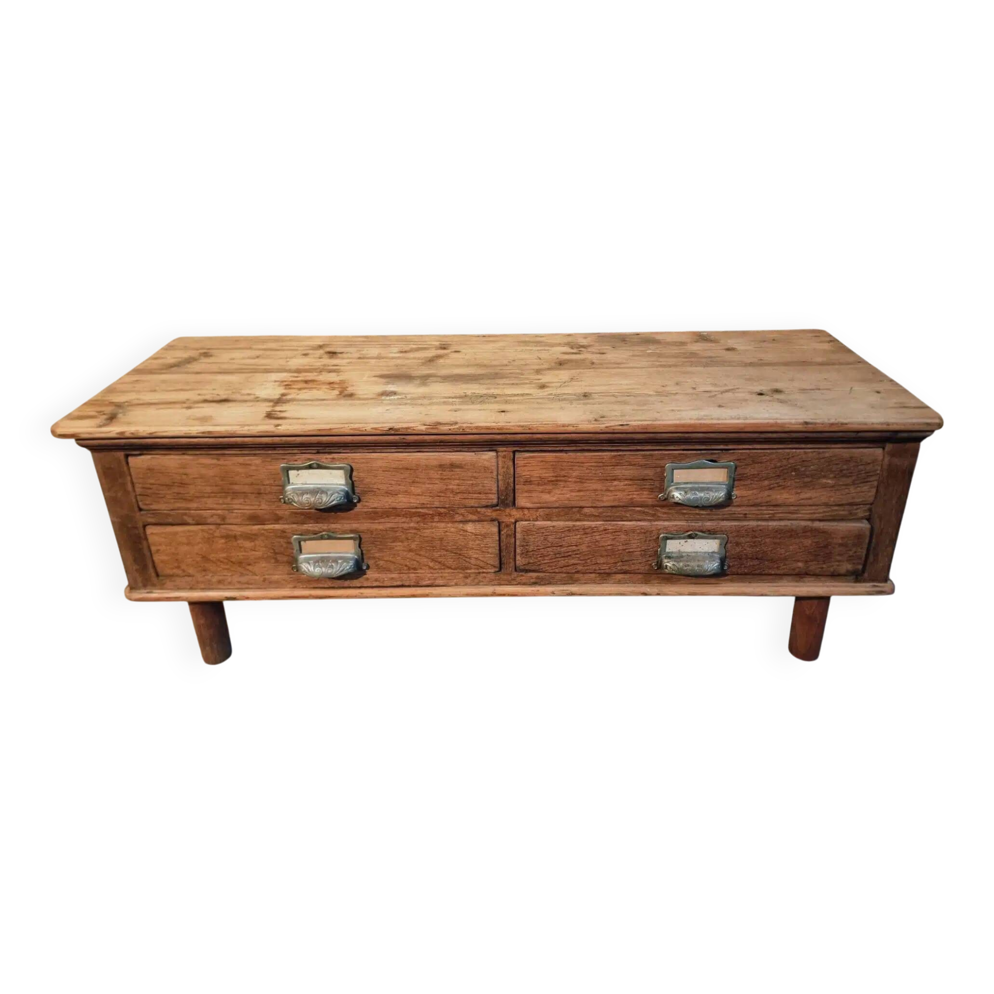 Antique French chest of drawers, circa 1900 – oak and pine with 4 drawers