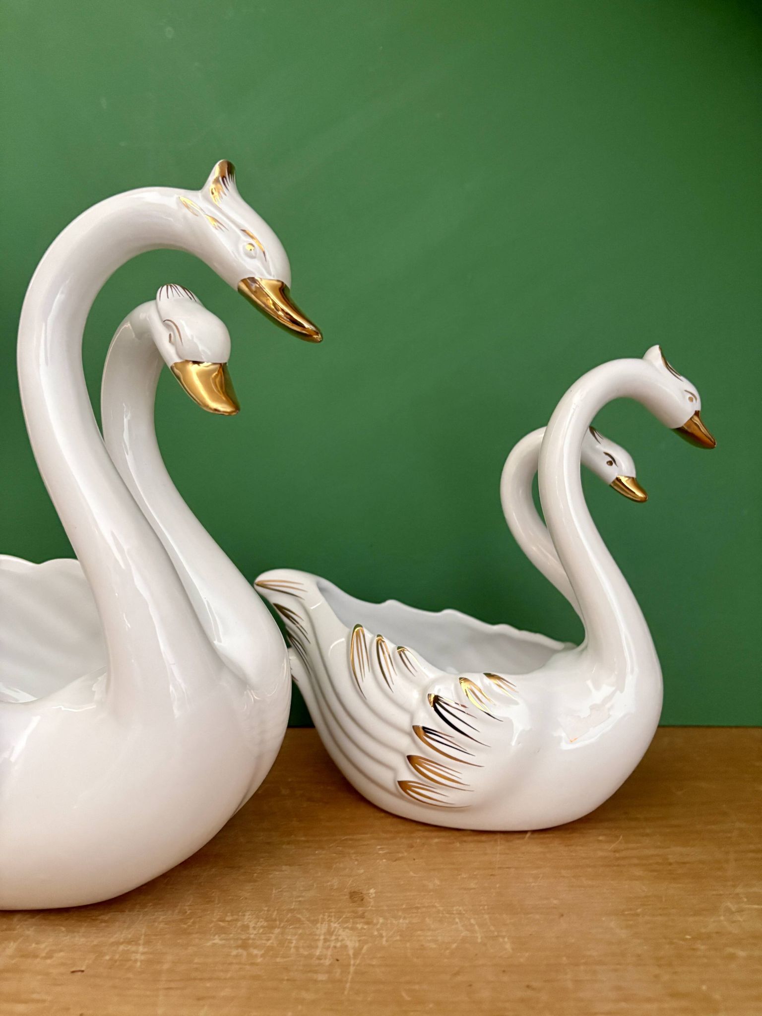 Pair of vintage cache pots - Ceramic swans