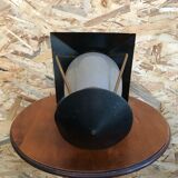 Old black metal & brass lantern pendant + vintage round opaque glass