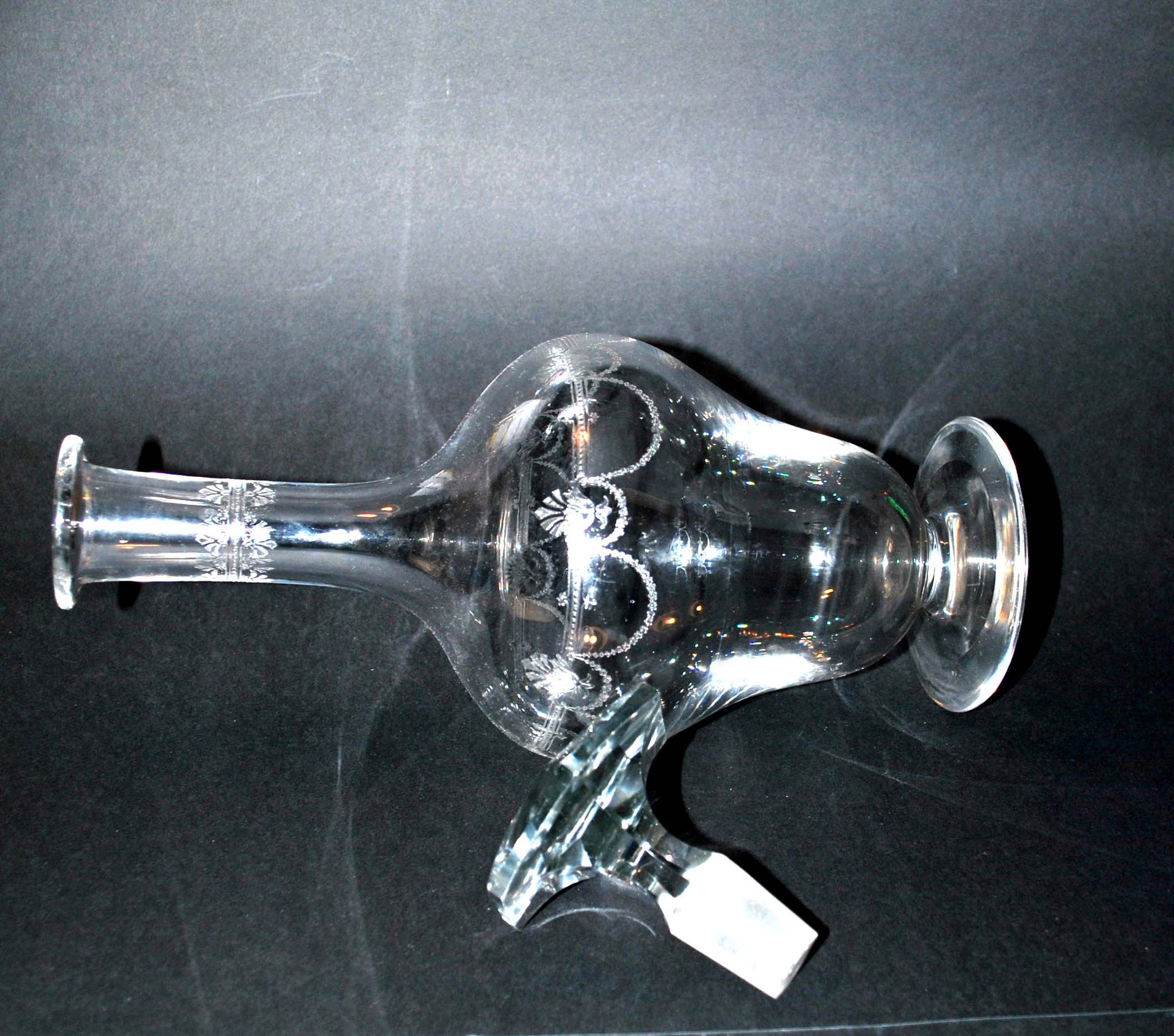 Carafe reims crystal of saint-louis decoration engraved with acid "rock crystal" 1930