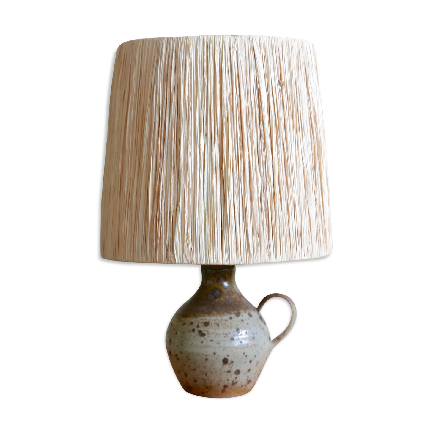 Sandstone lamp, raffia lampshade, 60s