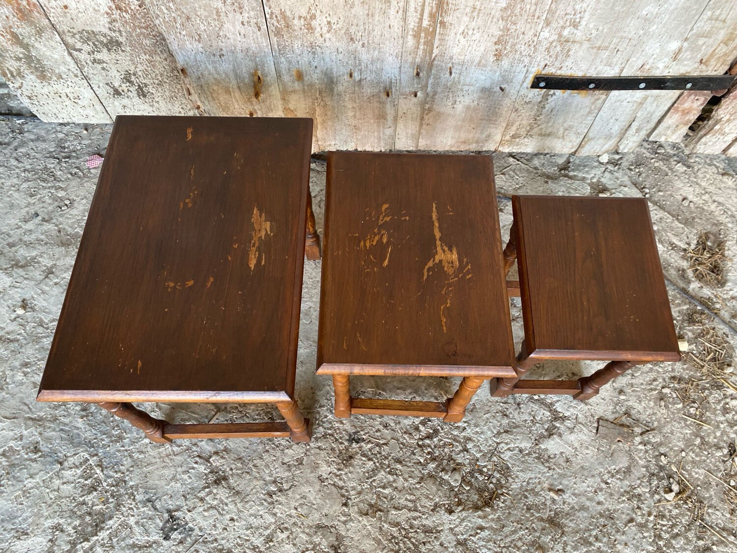 Set of 3 Vintage Turned Wood Nesting Tables