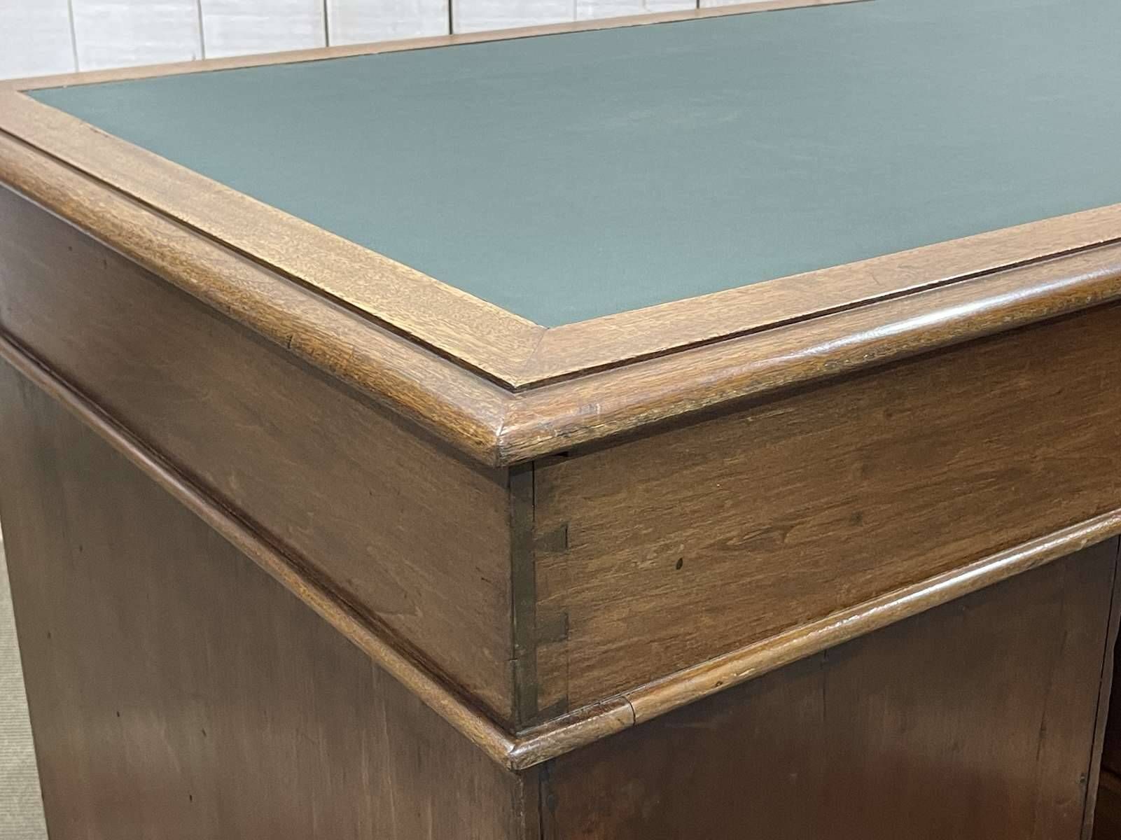 Late 19th century English mahogany desk with pedestals and leather top