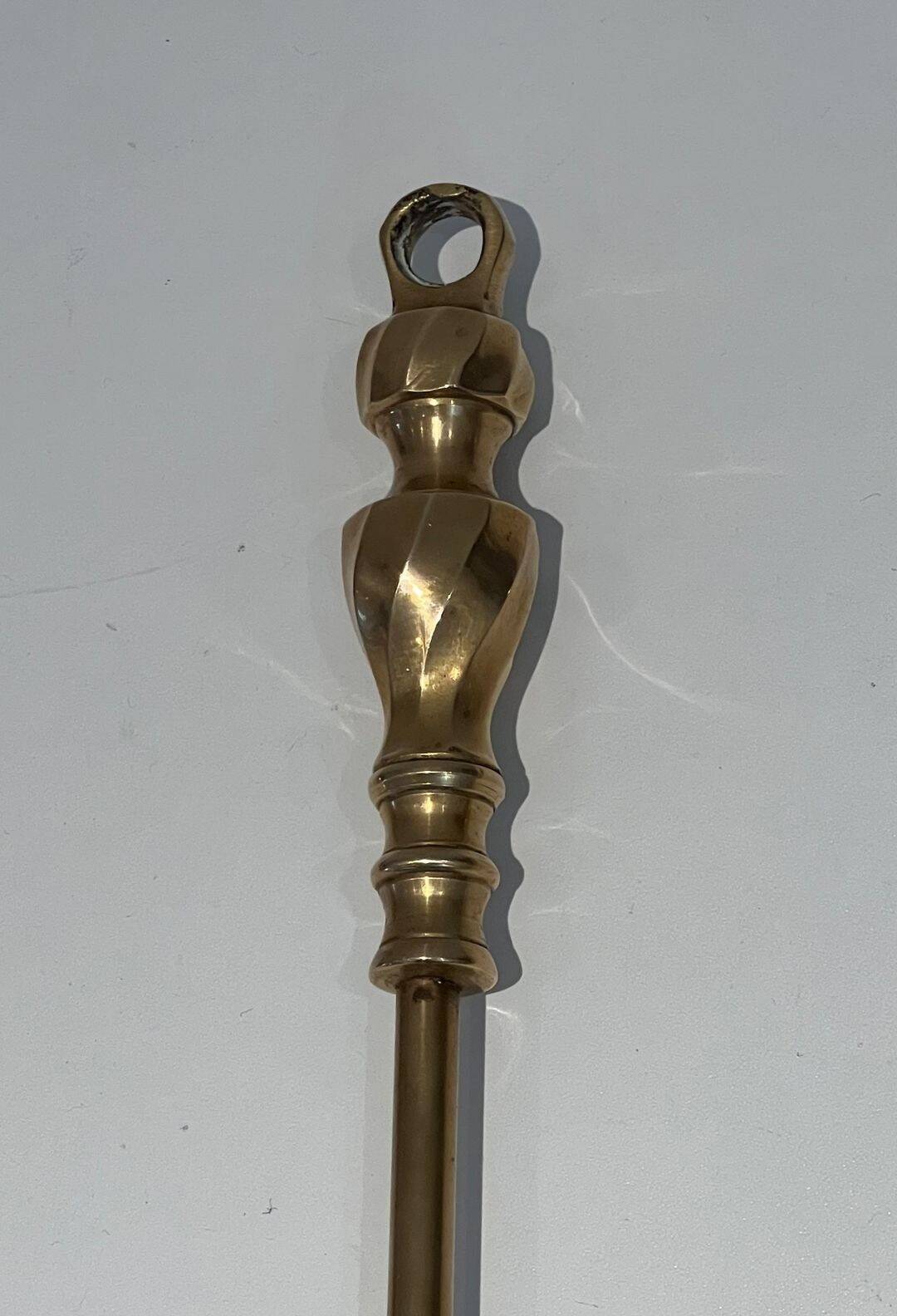 Neoclassical Brass Fire Tool Set with Arch and Ornate Balls.