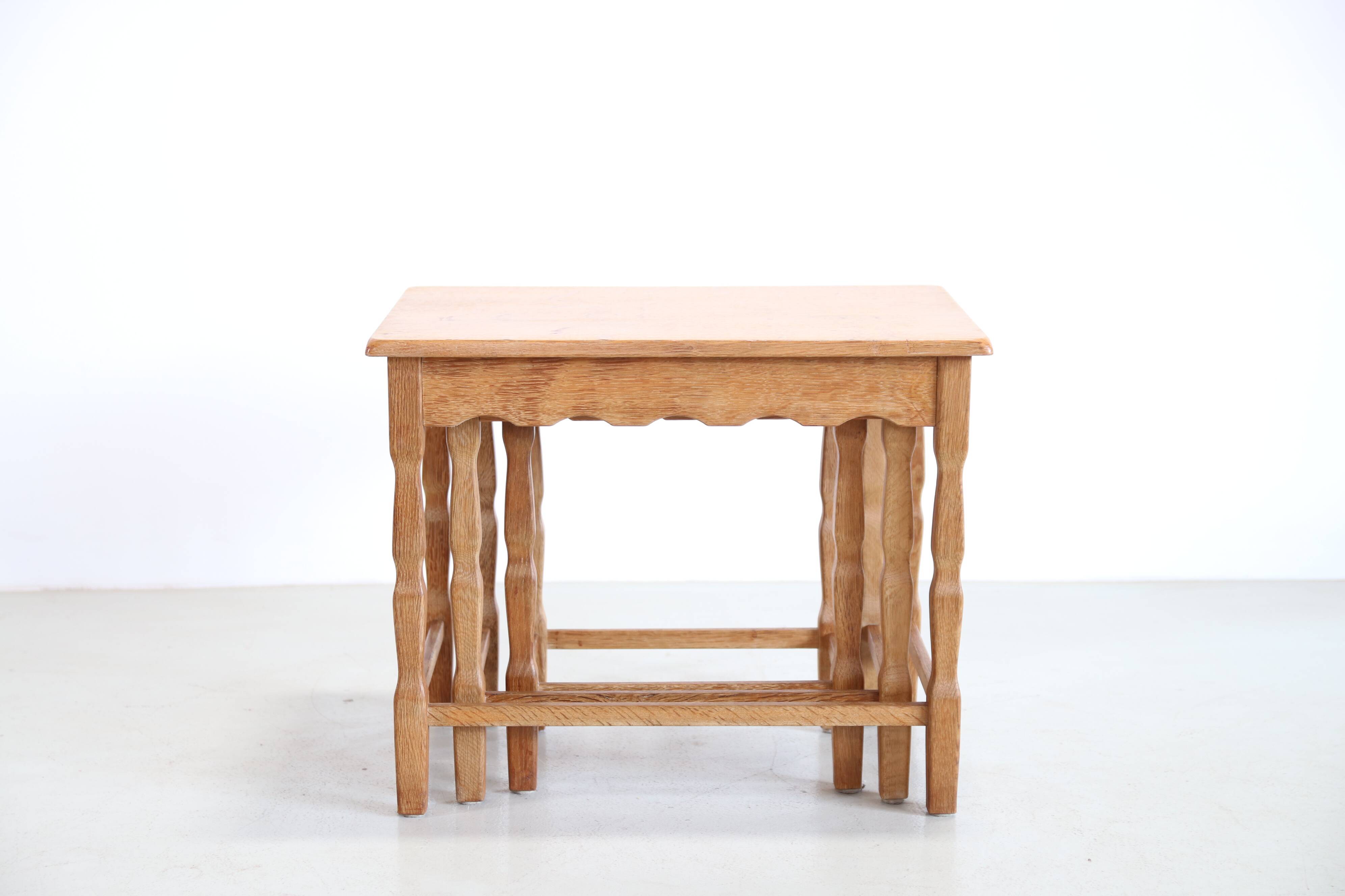 Set of three oak nesting tables attributed to Henning Kjærnulf