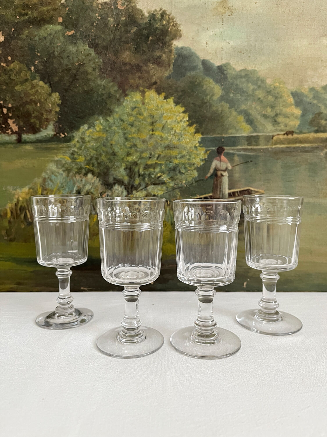 4 Baccarat cut crystal port wine glasses, similar to Chica model