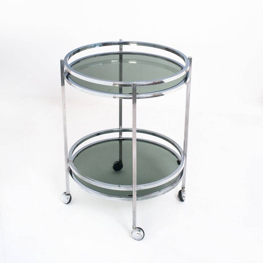 Vintage side table or serving table. Chrome metal and glass - Spain, 70s.