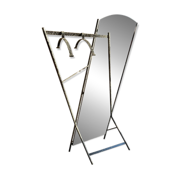 Porte-manteau avec miroir en métal style Memphis (années 1980)