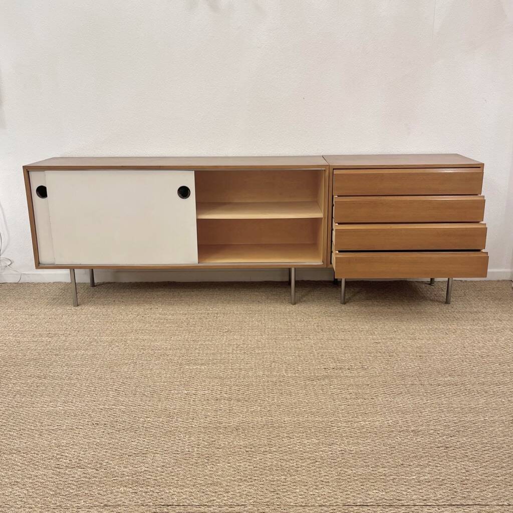 Kurt Thut vintage enfilade in 2 parts, walnut and metal from the 1950s.