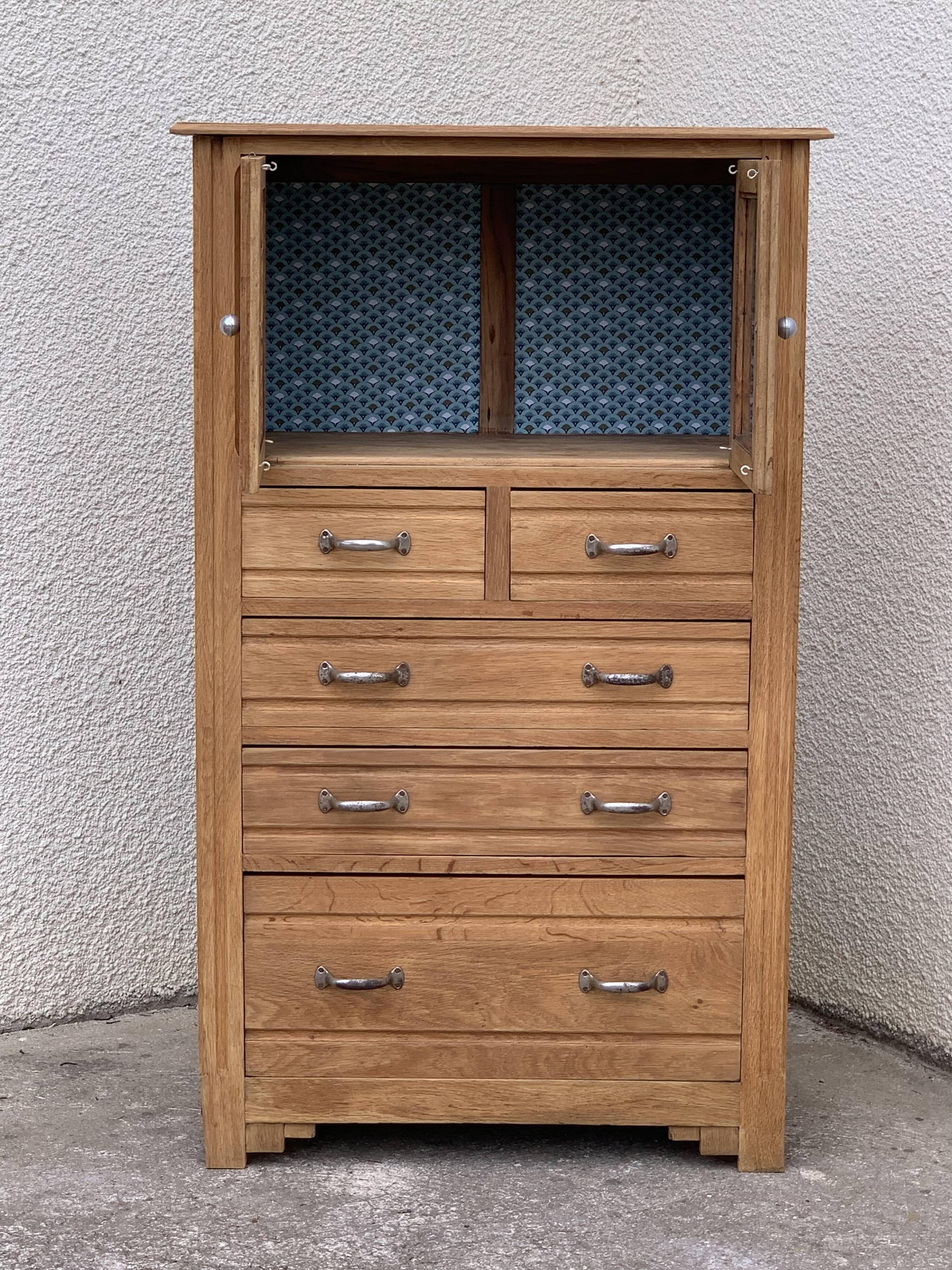 Buffet parisien vitré 1920 bois brut massif