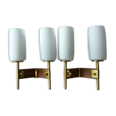 Paire d'appliques design scandinave en teck et opaline des années 60