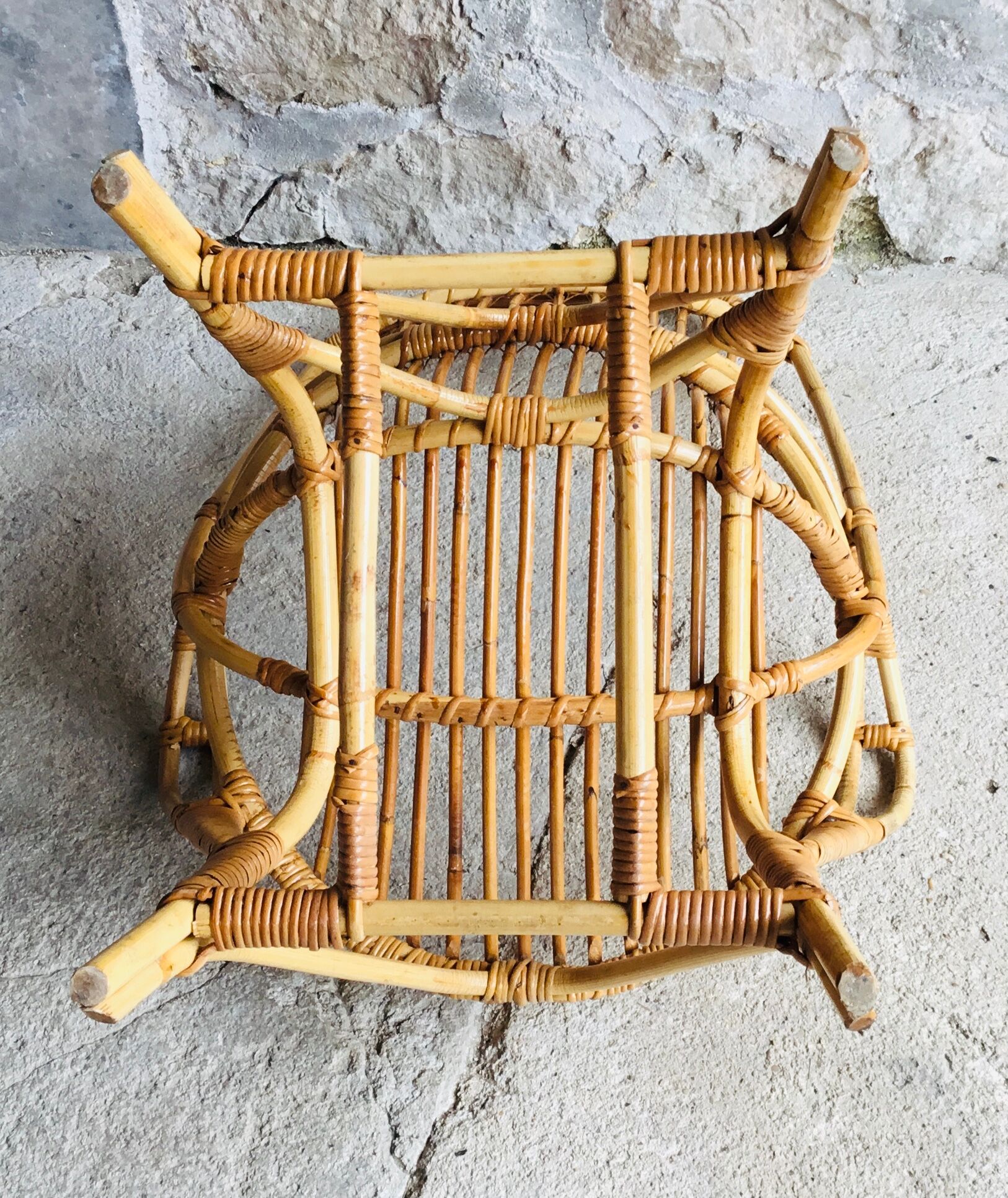 Large rattan armchair with armrests - vintage 1960