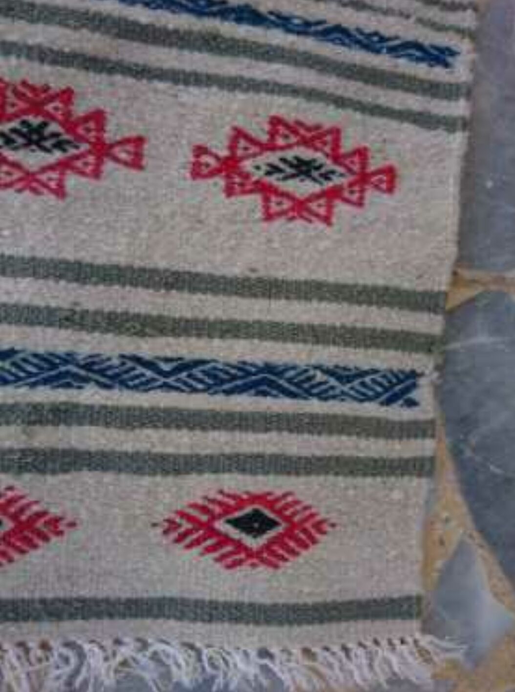 Kilim beige blue red handmade carpets, 90x60cm