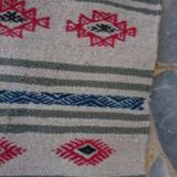 Kilim beige blue red handmade carpets, 90x60cm