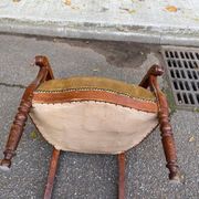 Fauteuil impérial en chêne et velours beige du 19ème siècle