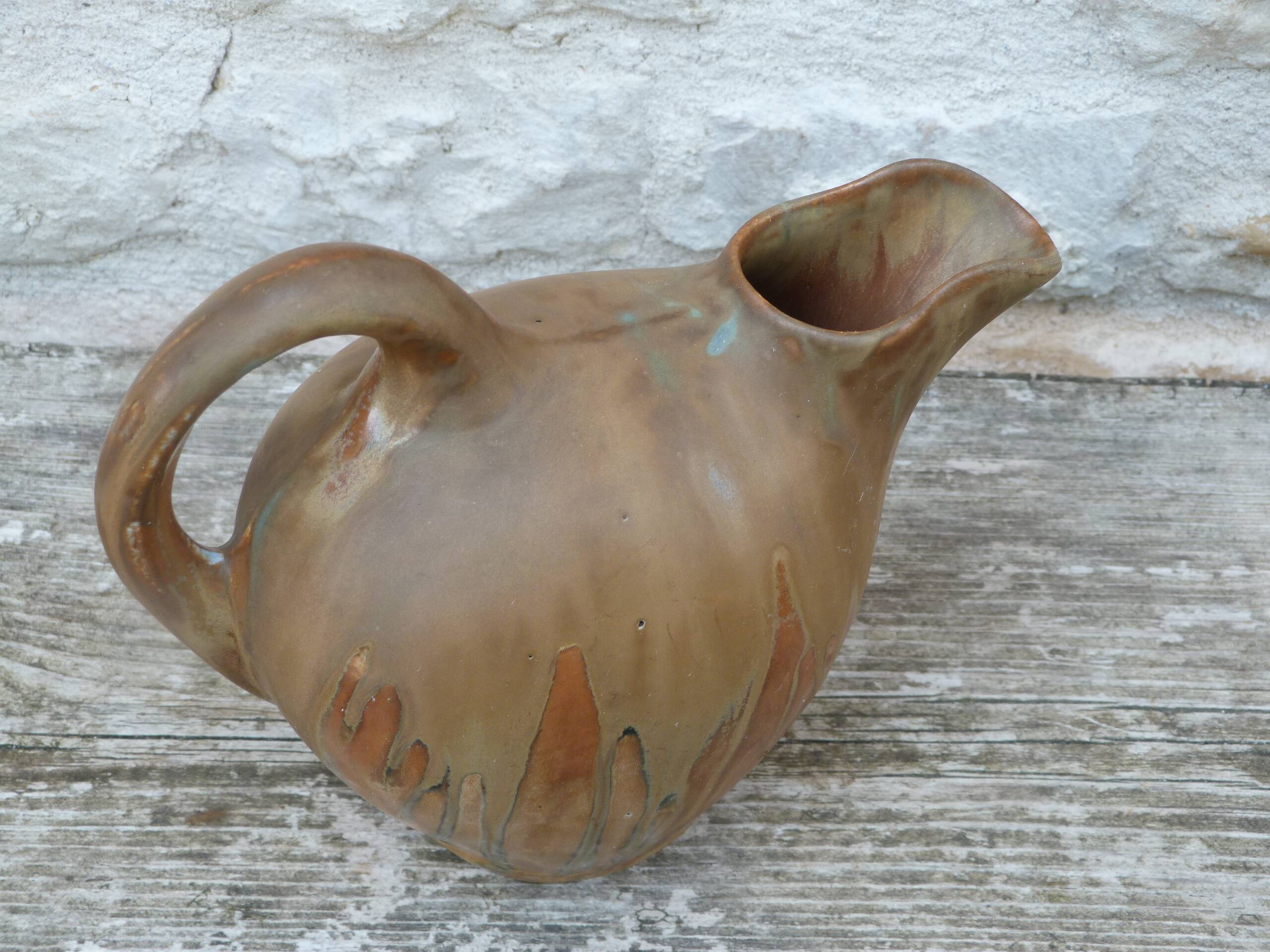 Small enamelled stoneware jug 1920 Art Deco signed Gilbert Métènier