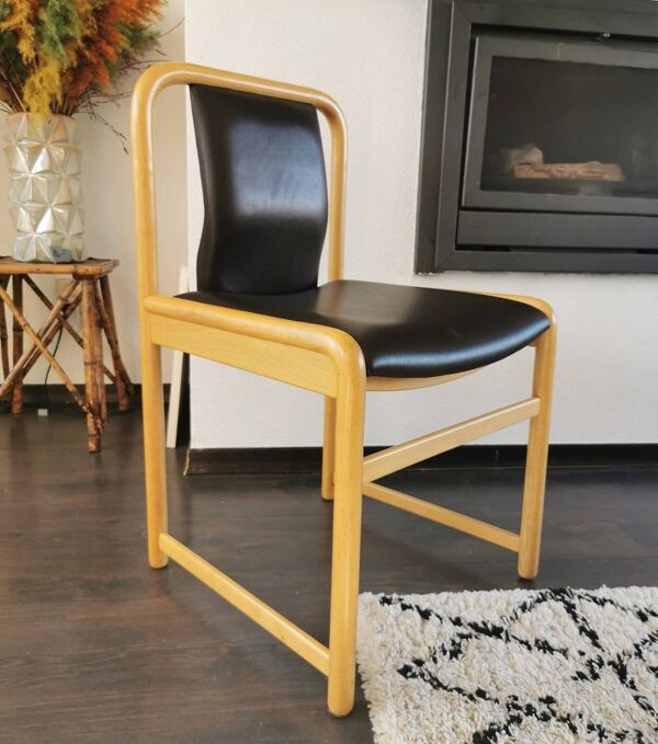 Chaise vintage en bois avec assise en cuir skaï, 1990
