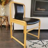 Vintage wooden chair with skai leather seat, 1990