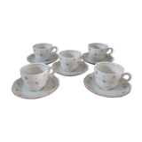 Lot of 5 coffee cups and porcelain saucers