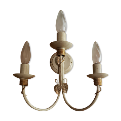 Applique keria 3 branches ivoire et or