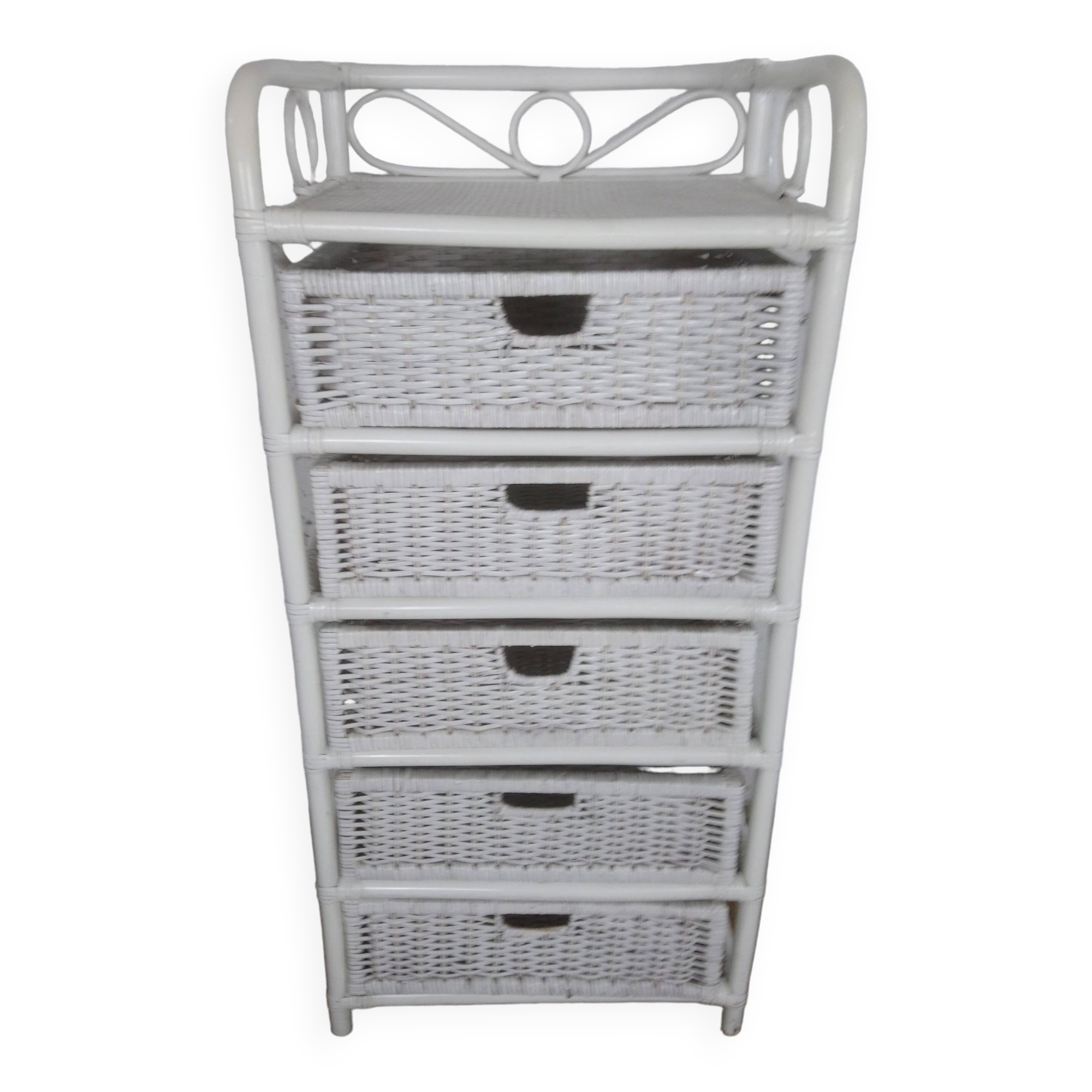 Rare chest of drawers 5 drawers in white bamboo rattan vintage 1970s