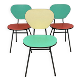 Set of 3 two-tone formica chairs from the 50s