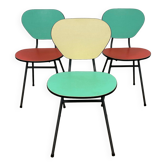 Set of 3 two-tone formica chairs from the 50s