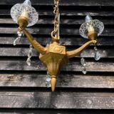 Gilt French Chandelier: Neo Classical 3-Branch Crystal Pendant Light
