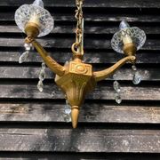 Gilt French Chandelier: Neo Classical 3-Branch Crystal Pendant Light