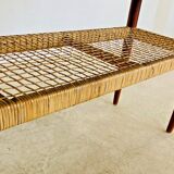 Vintage Danish mid-century teak and rattan coffee table 1960s